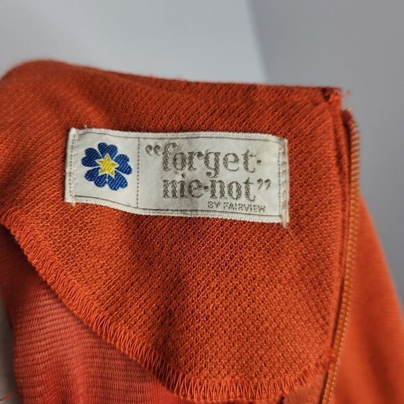 VINTAGE 60s dress orange long sleeve mod‎ sheath with pockets S - Picture 8 of 11